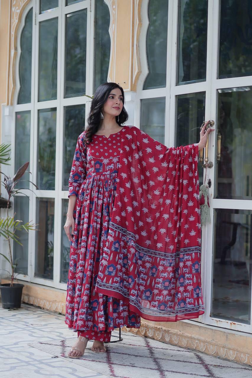 Premium Cotton Kurti with Pant & Dupatta Set