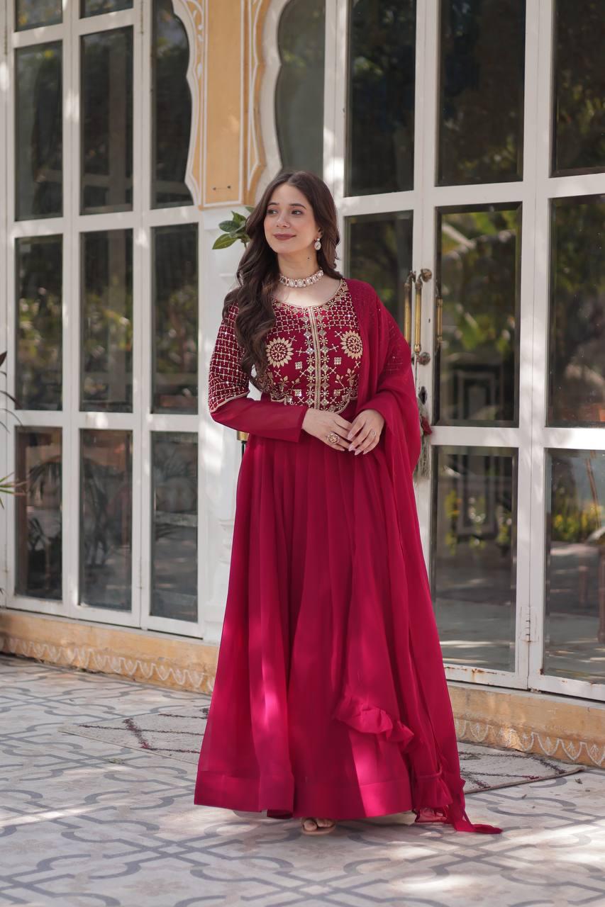 Premium Faux Blooming Georgette Gown with Dupatta