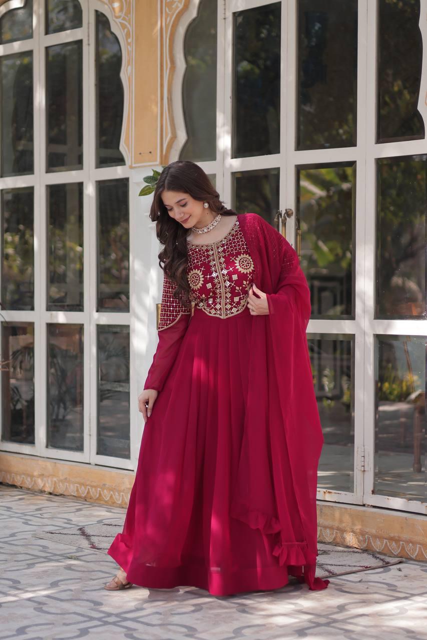 Premium Faux Blooming Georgette Gown with Dupatta