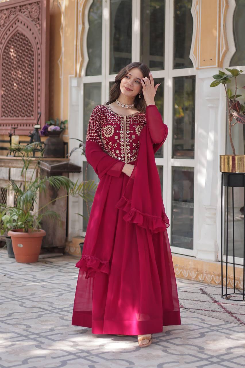 Premium Faux Blooming Georgette Gown with Dupatta