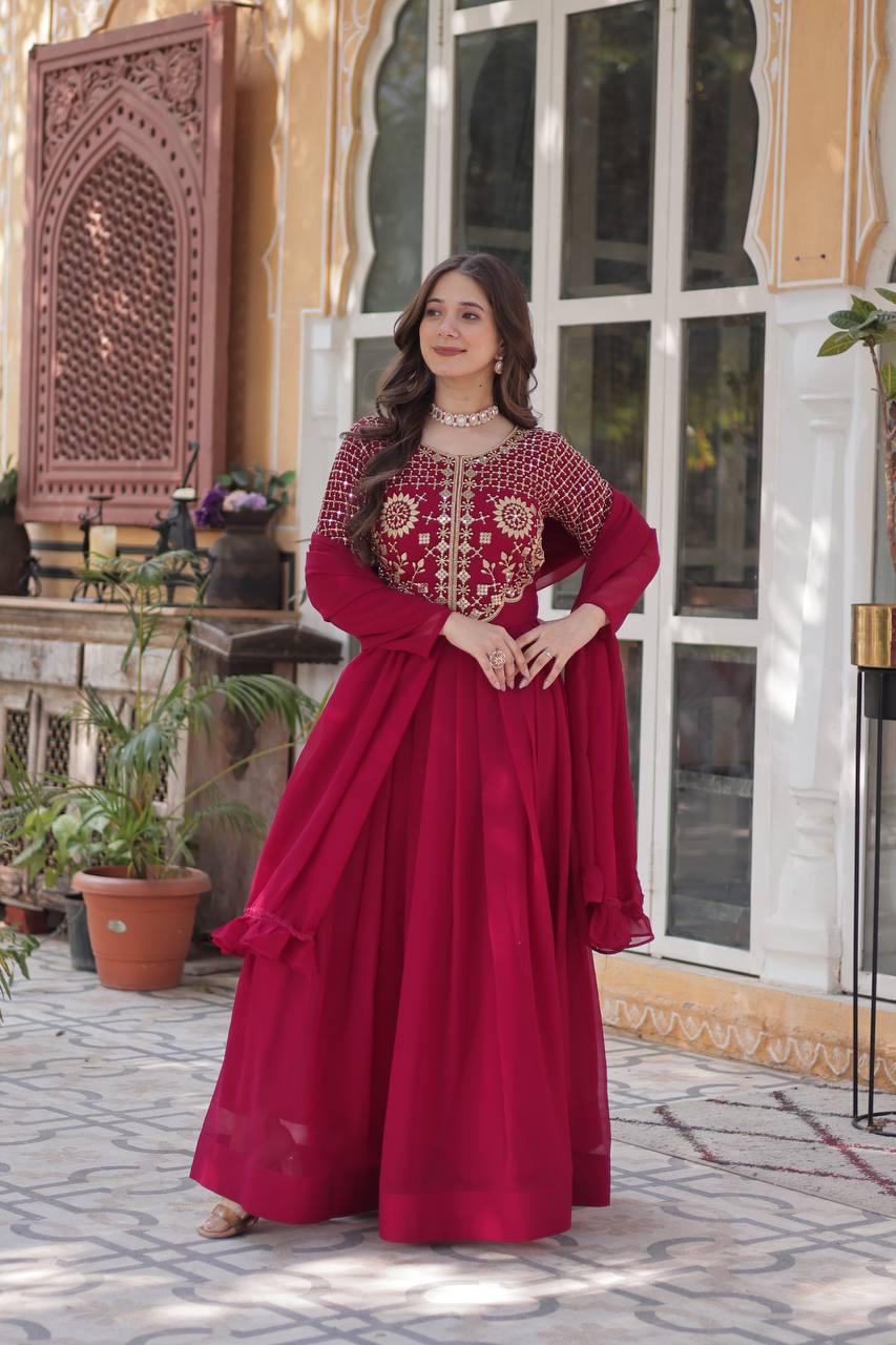 Premium Faux Blooming Georgette Gown with Dupatta
