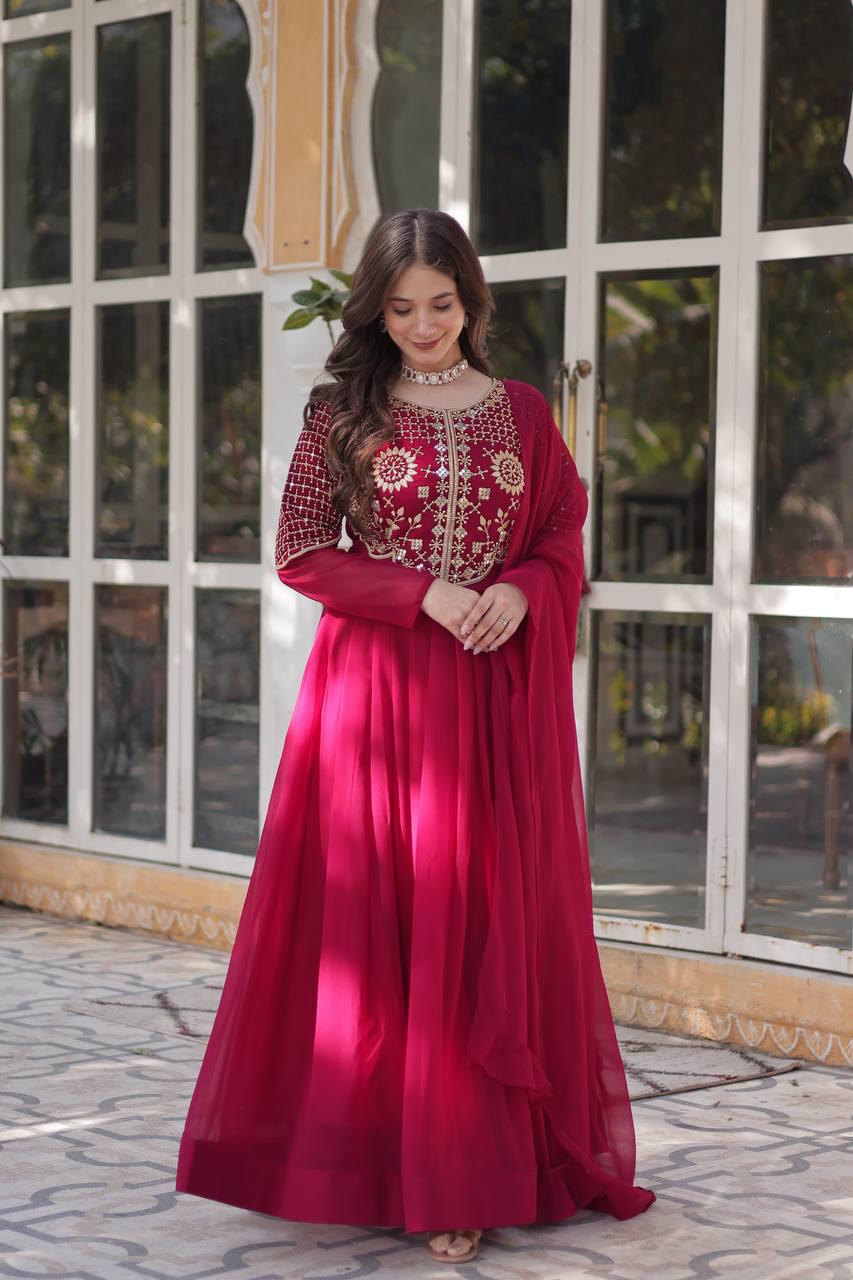 Premium Faux Blooming Georgette Gown with Dupatta