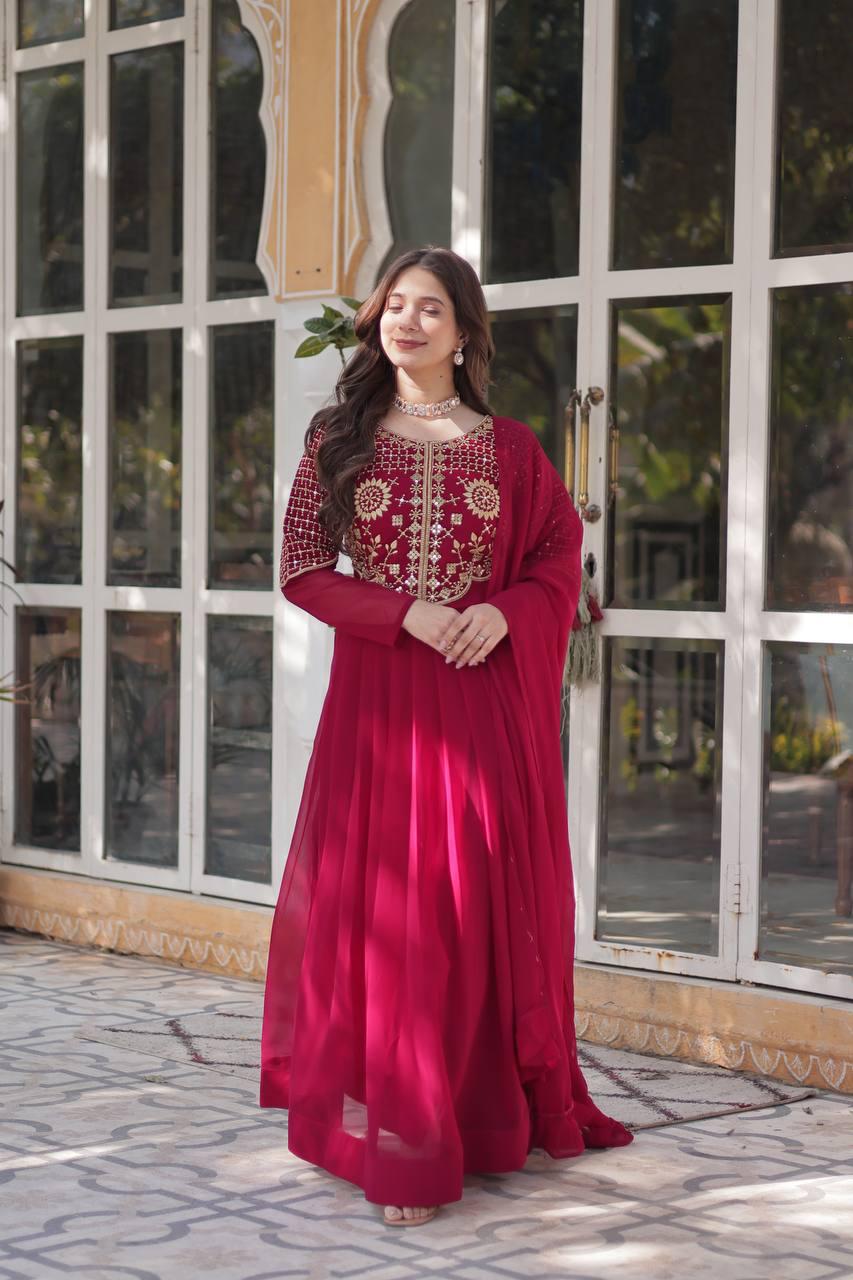 Premium Faux Blooming Georgette Gown with Dupatta
