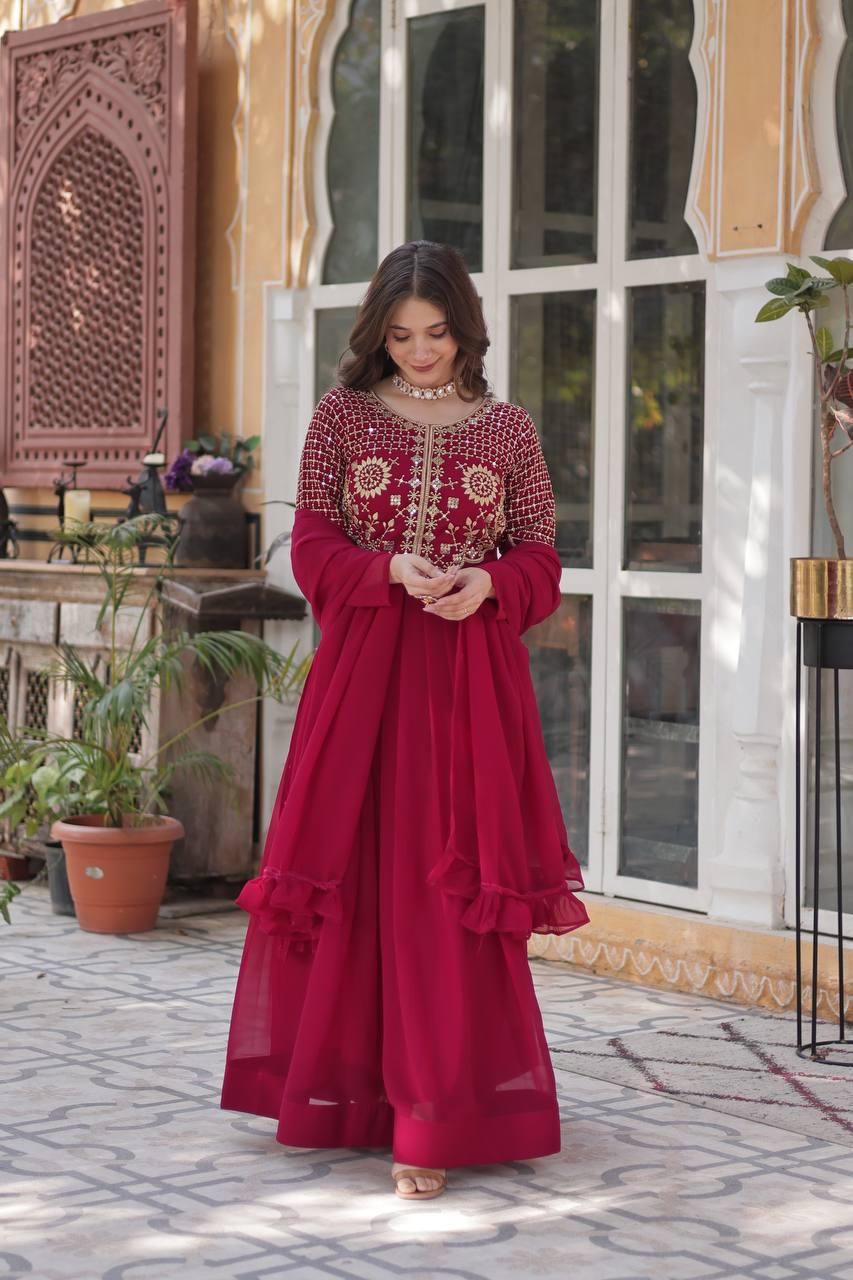 Premium Faux Blooming Georgette Gown with Dupatta