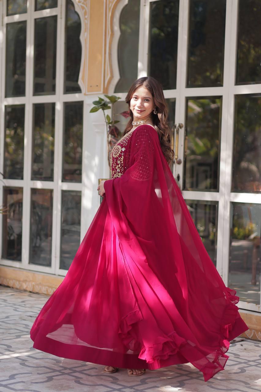 Premium Faux Blooming Georgette Gown with Dupatta