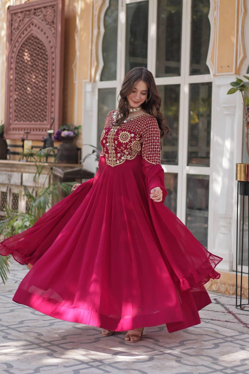 Premium Faux Blooming Georgette Gown with Dupatta