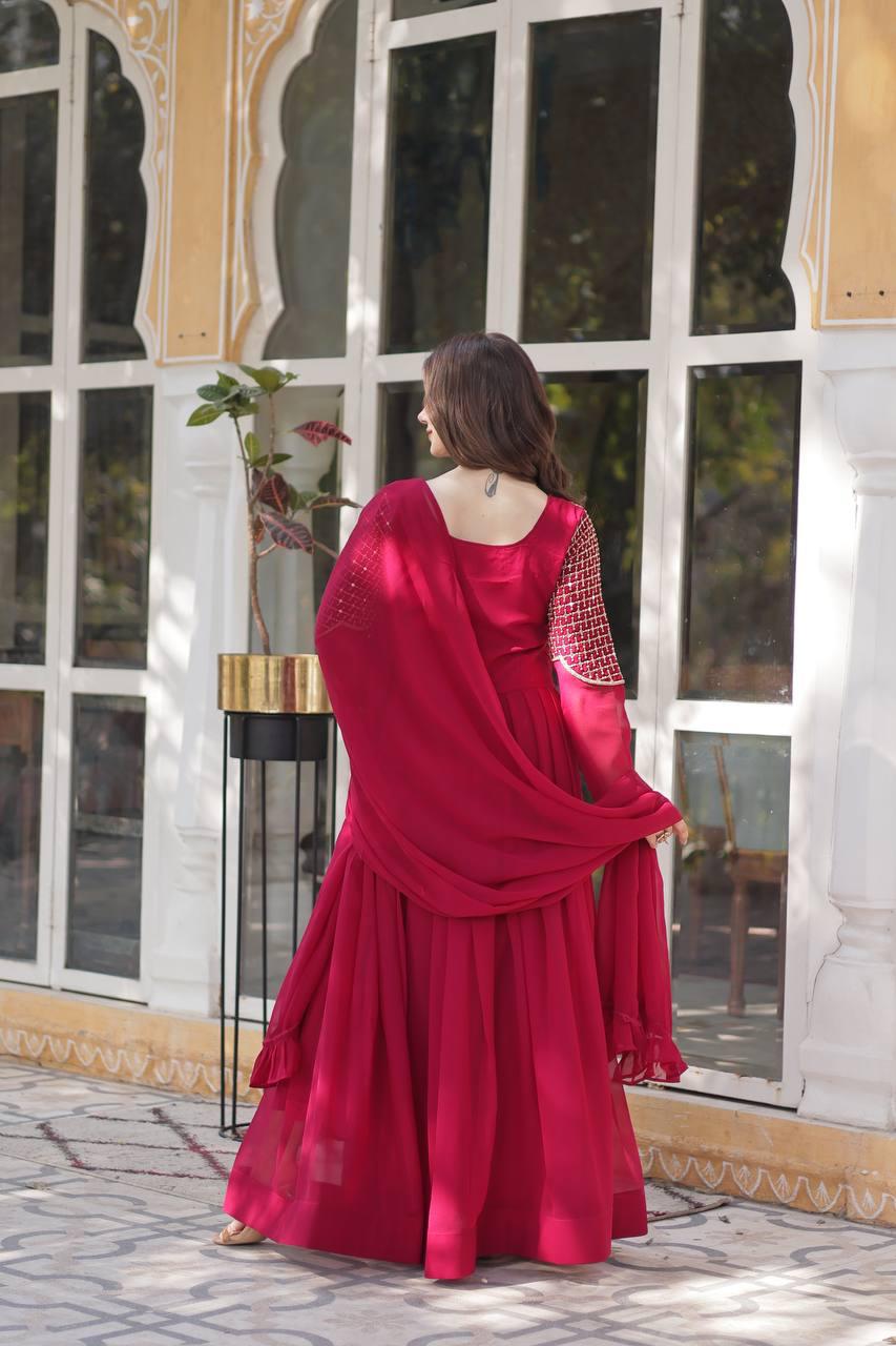 Premium Faux Blooming Georgette Gown with Dupatta