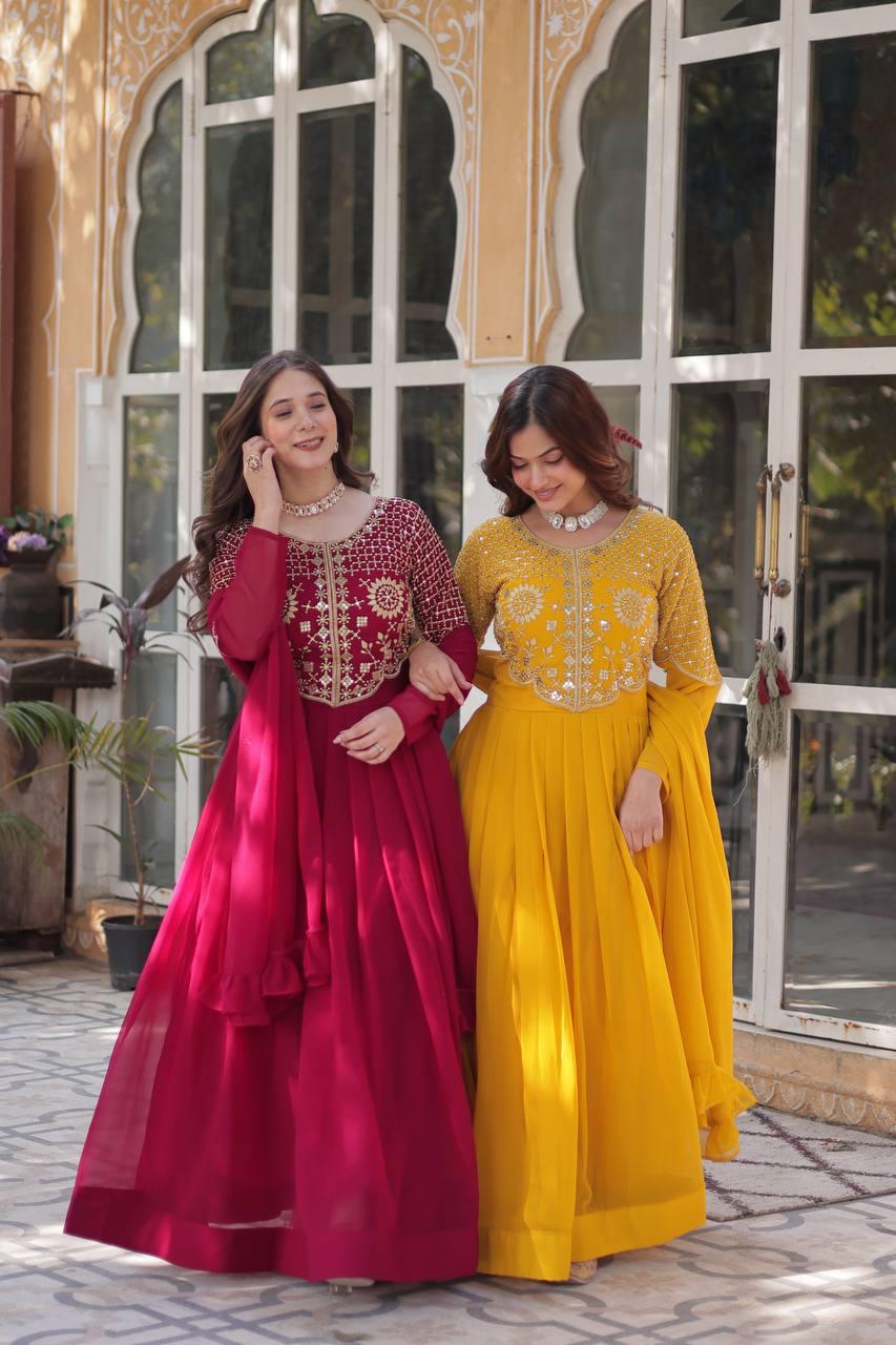 Premium Faux Blooming Georgette Gown with Dupatta