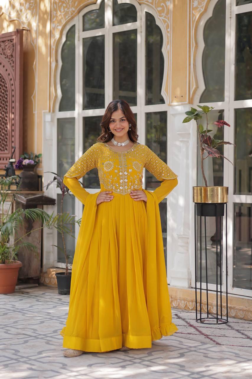 Premium Faux Blooming Georgette Gown with Dupatta