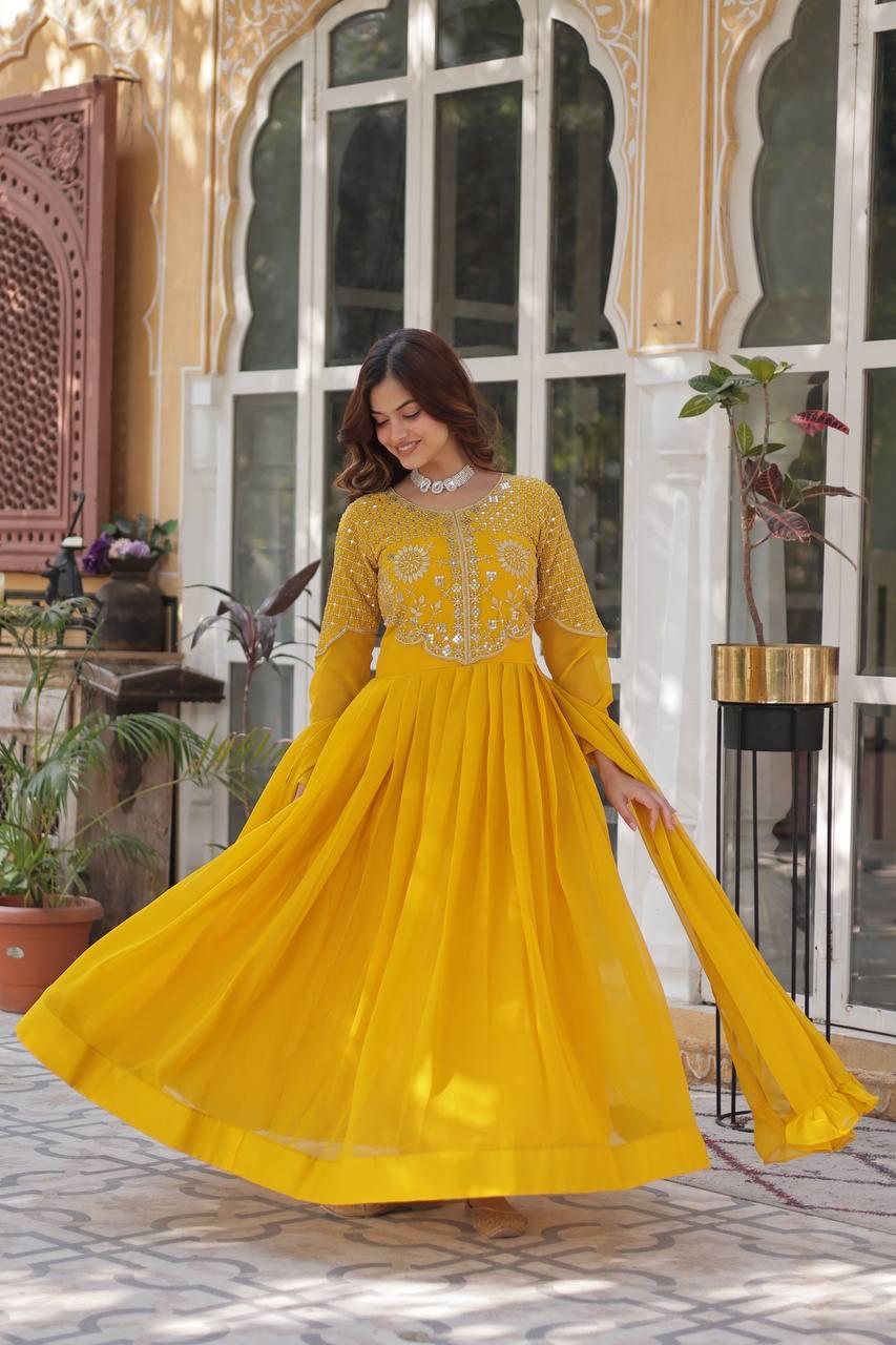 Premium Faux Blooming Georgette Gown with Dupatta