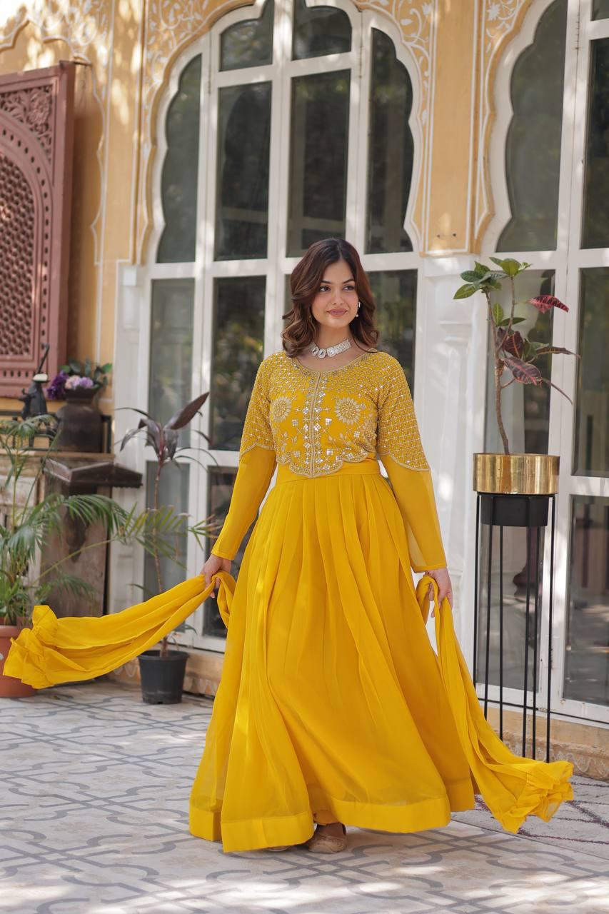 Premium Faux Blooming Georgette Gown with Dupatta