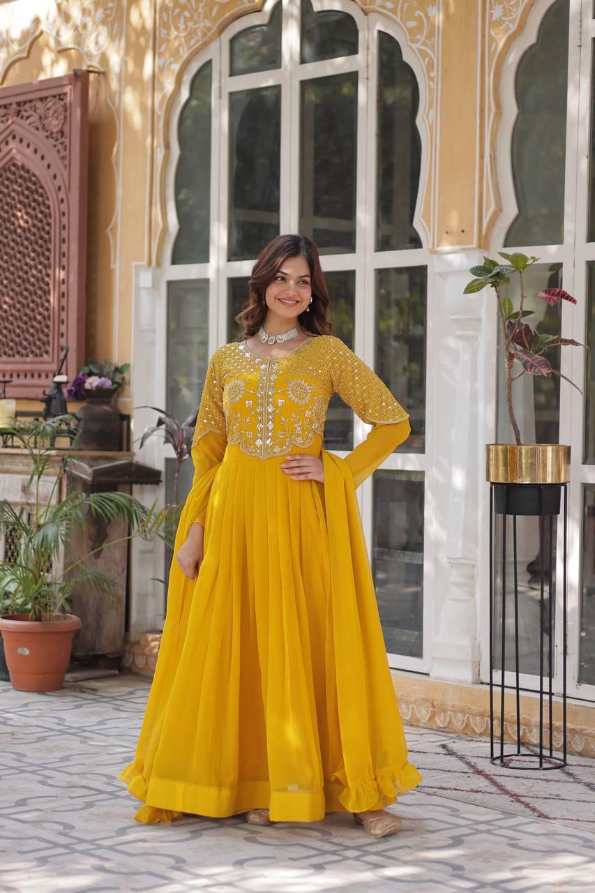 Premium Faux Blooming Georgette Gown with Dupatta
