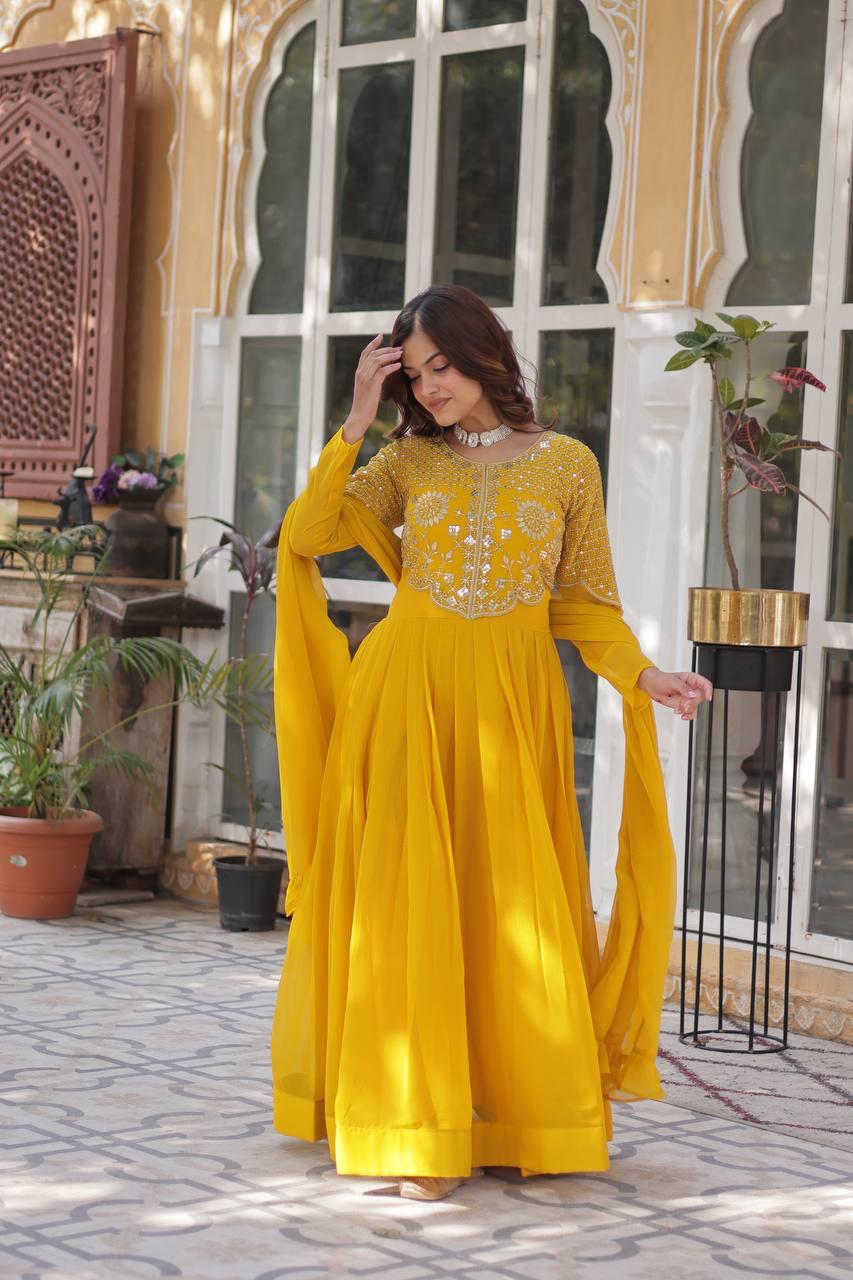 Premium Faux Blooming Georgette Gown with Dupatta