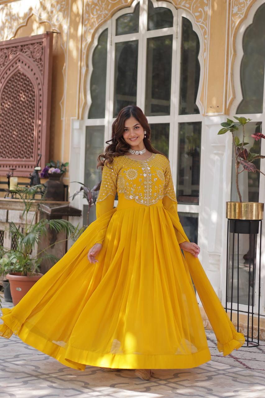 Premium Faux Blooming Georgette Gown with Dupatta