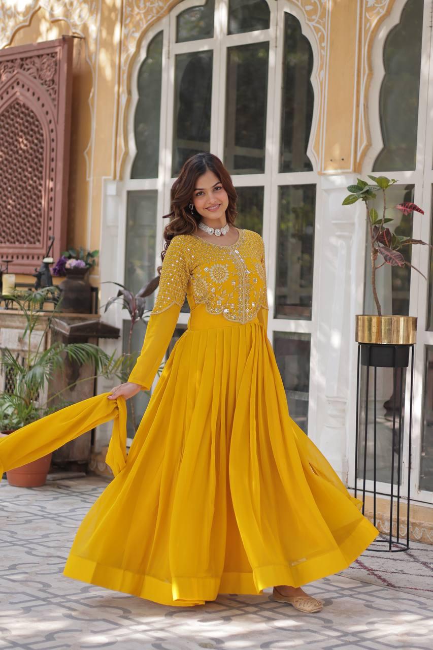 Premium Faux Blooming Georgette Gown with Dupatta