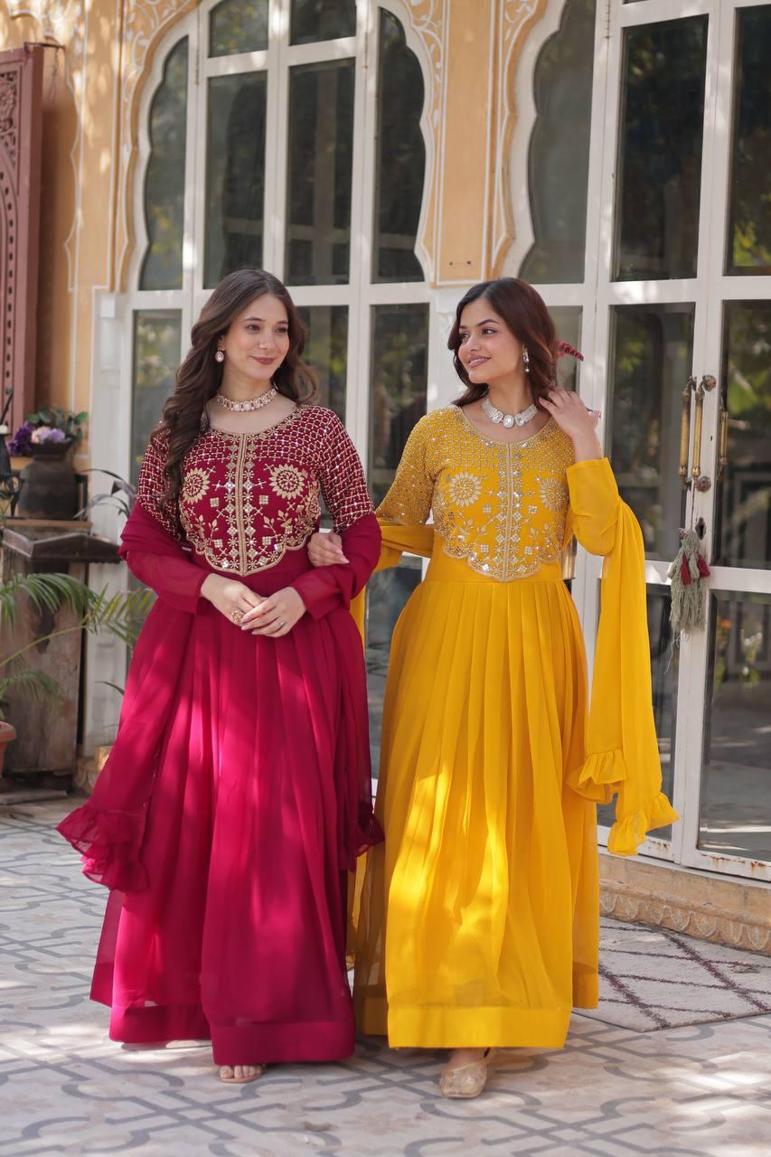 Premium Faux Blooming Georgette Gown with Dupatta