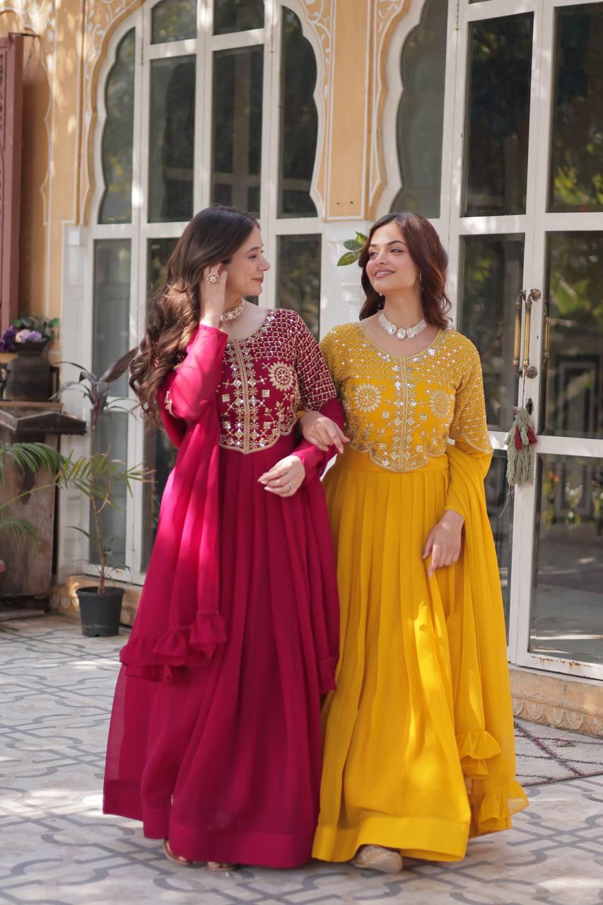 Premium Faux Blooming Georgette Gown with Dupatta