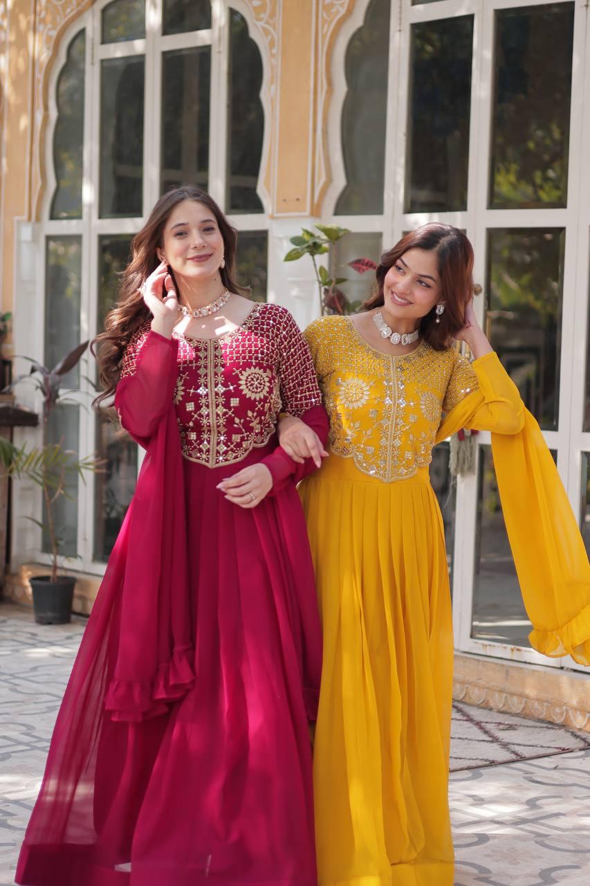 Premium Faux Blooming Georgette Gown with Dupatta
