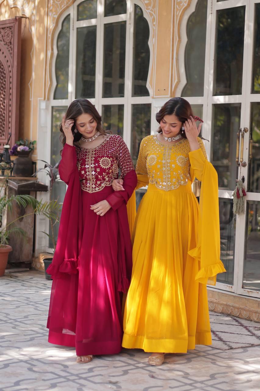 Premium Faux Blooming Georgette Gown with Dupatta