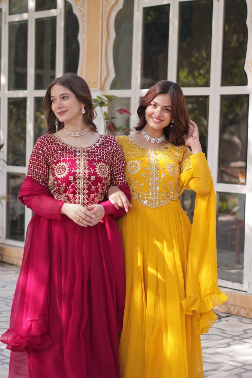 Premium Faux Blooming Georgette Gown with Dupatta