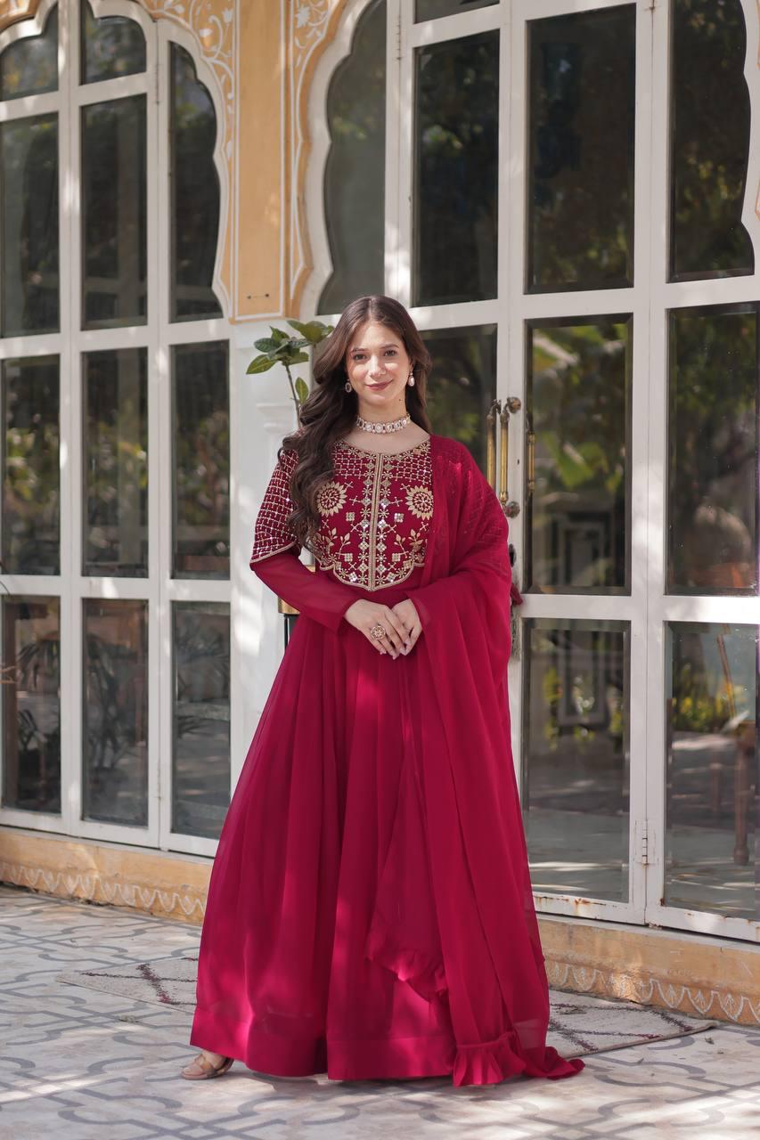 Premium Faux Blooming Georgette Gown with Dupatta