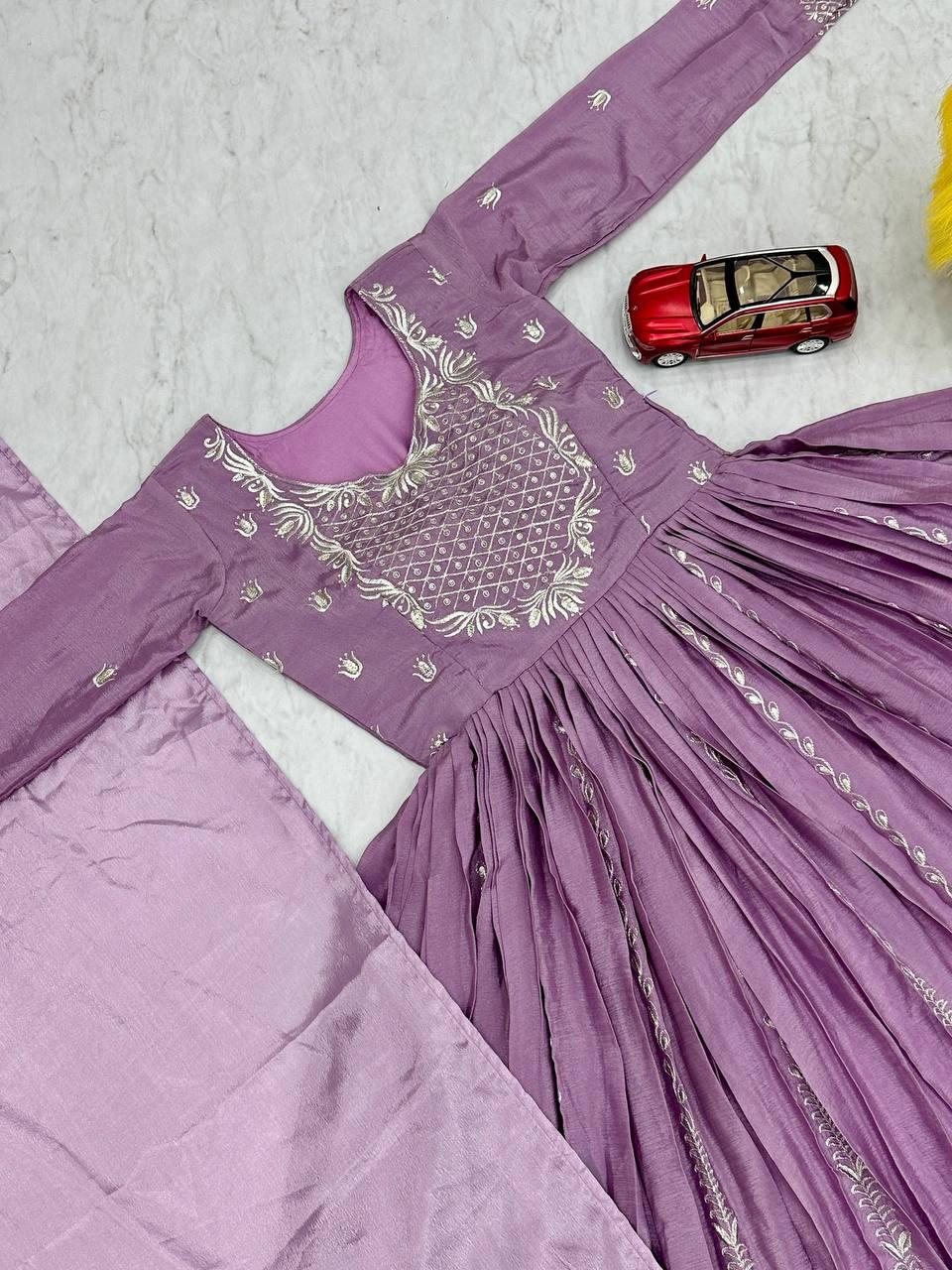 Luxury Embroidered Chinon Gown with Dupatta
