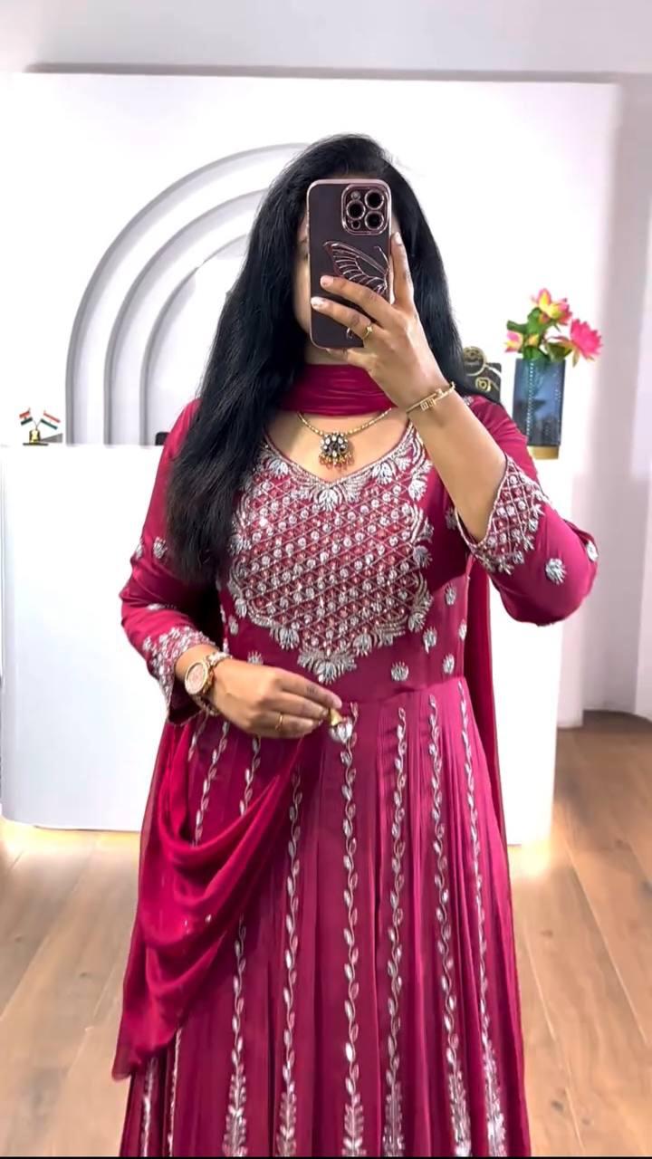 Luxury Embroidered Chinon Gown with Dupatta