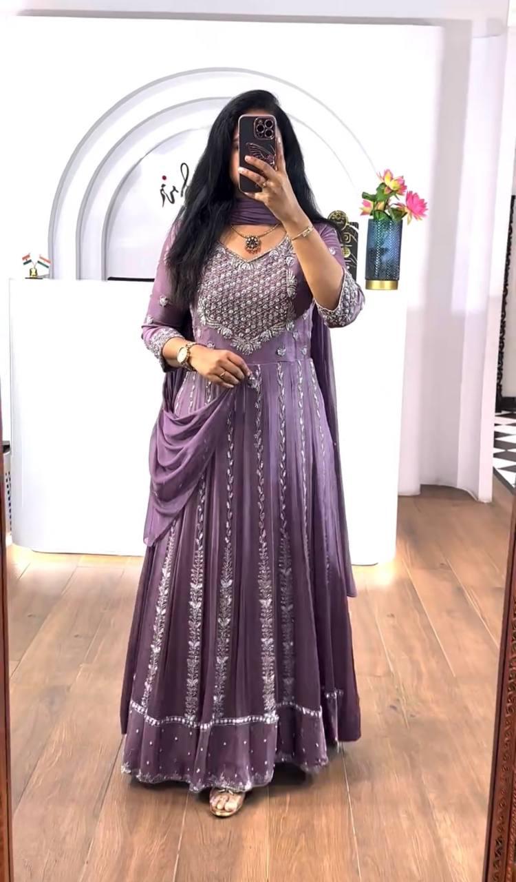 Luxury Embroidered Chinon Gown with Dupatta