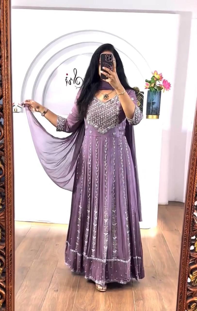 Luxury Embroidered Chinon Gown with Dupatta