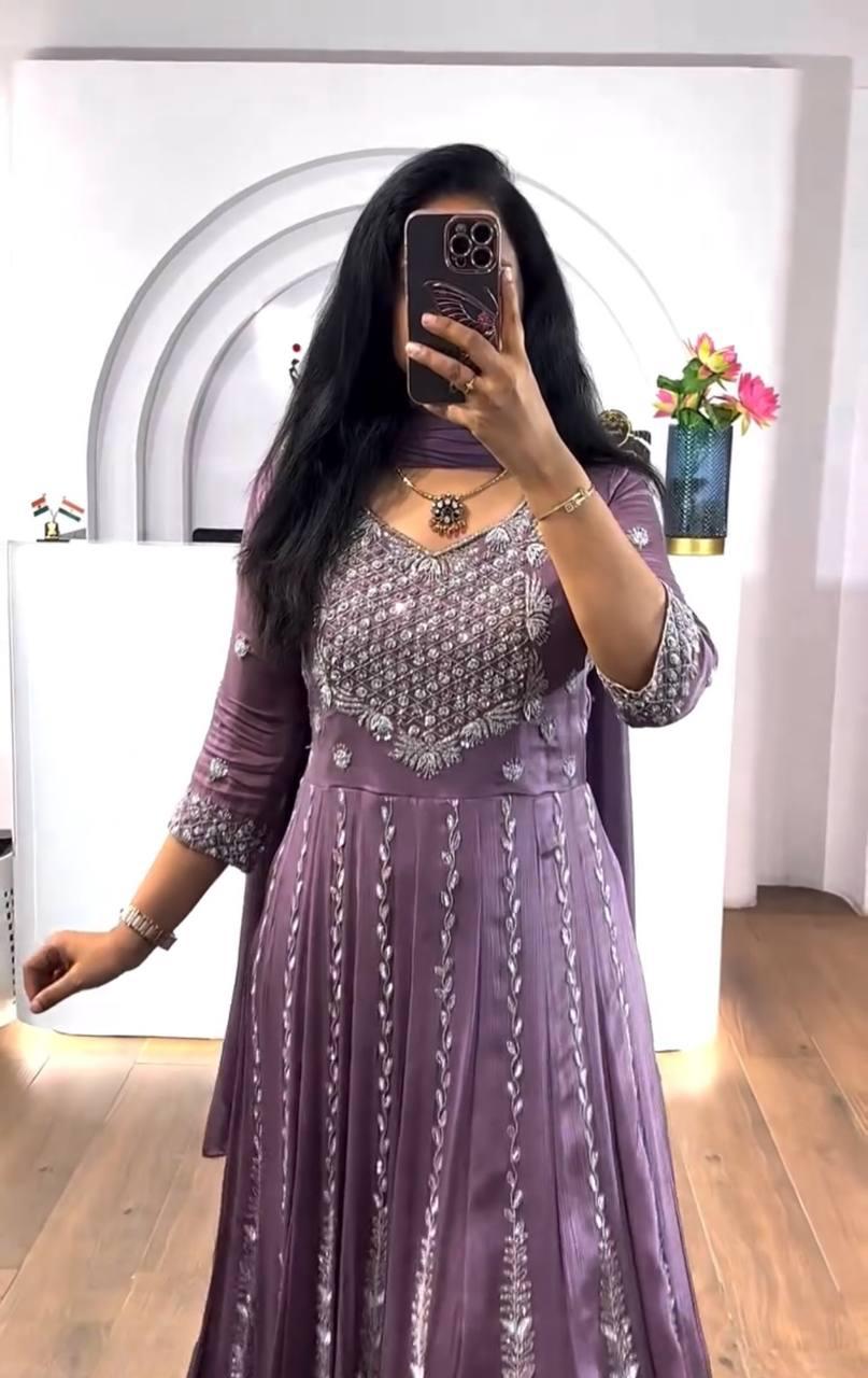 Luxury Embroidered Chinon Gown with Dupatta