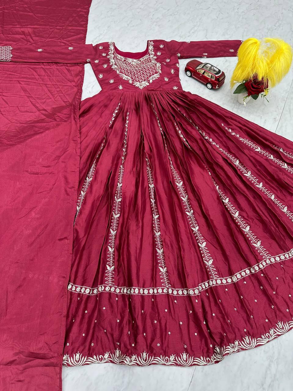Luxury Embroidered Chinon Gown with Dupatta