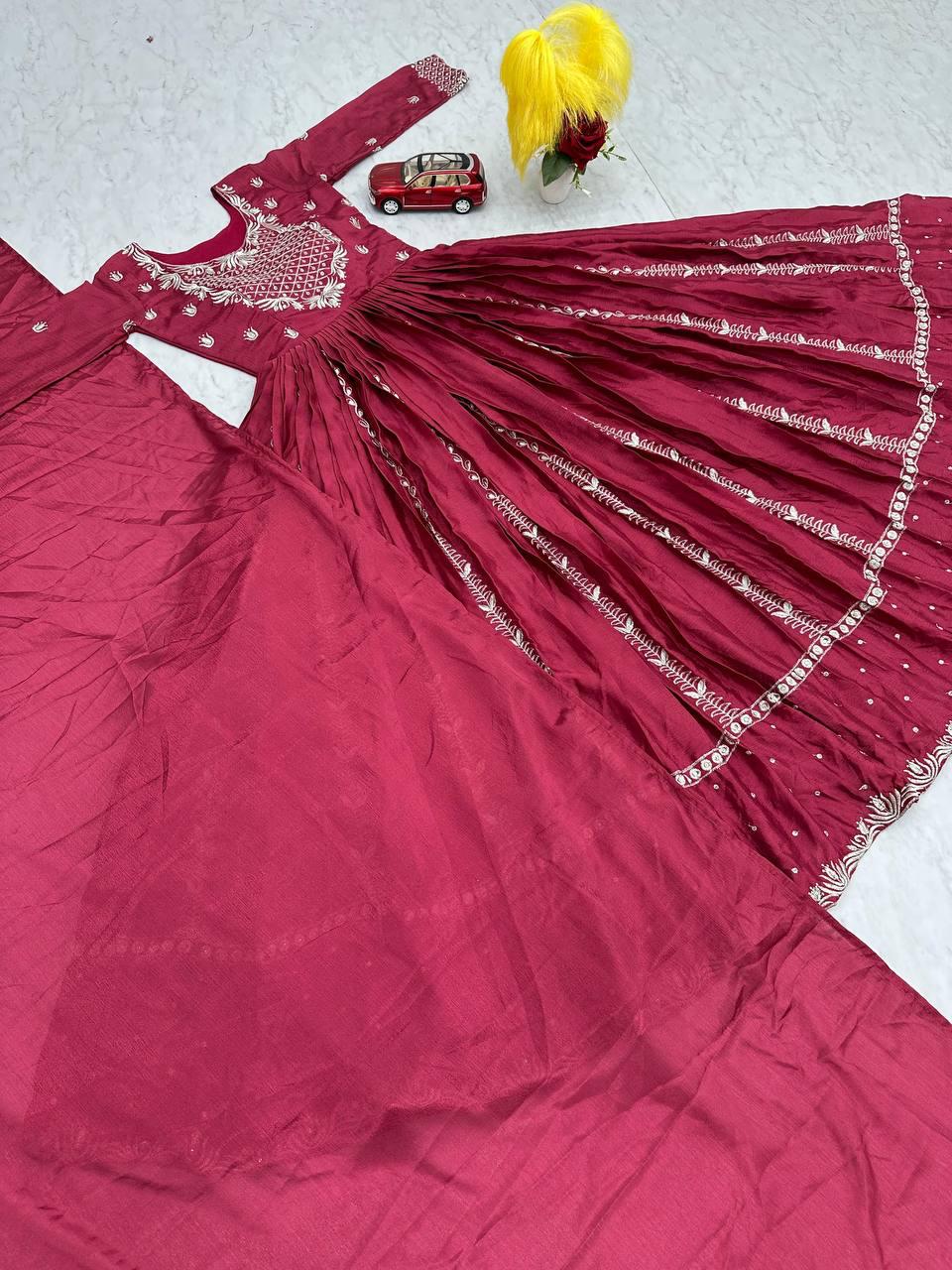 Luxury Embroidered Chinon Gown with Dupatta