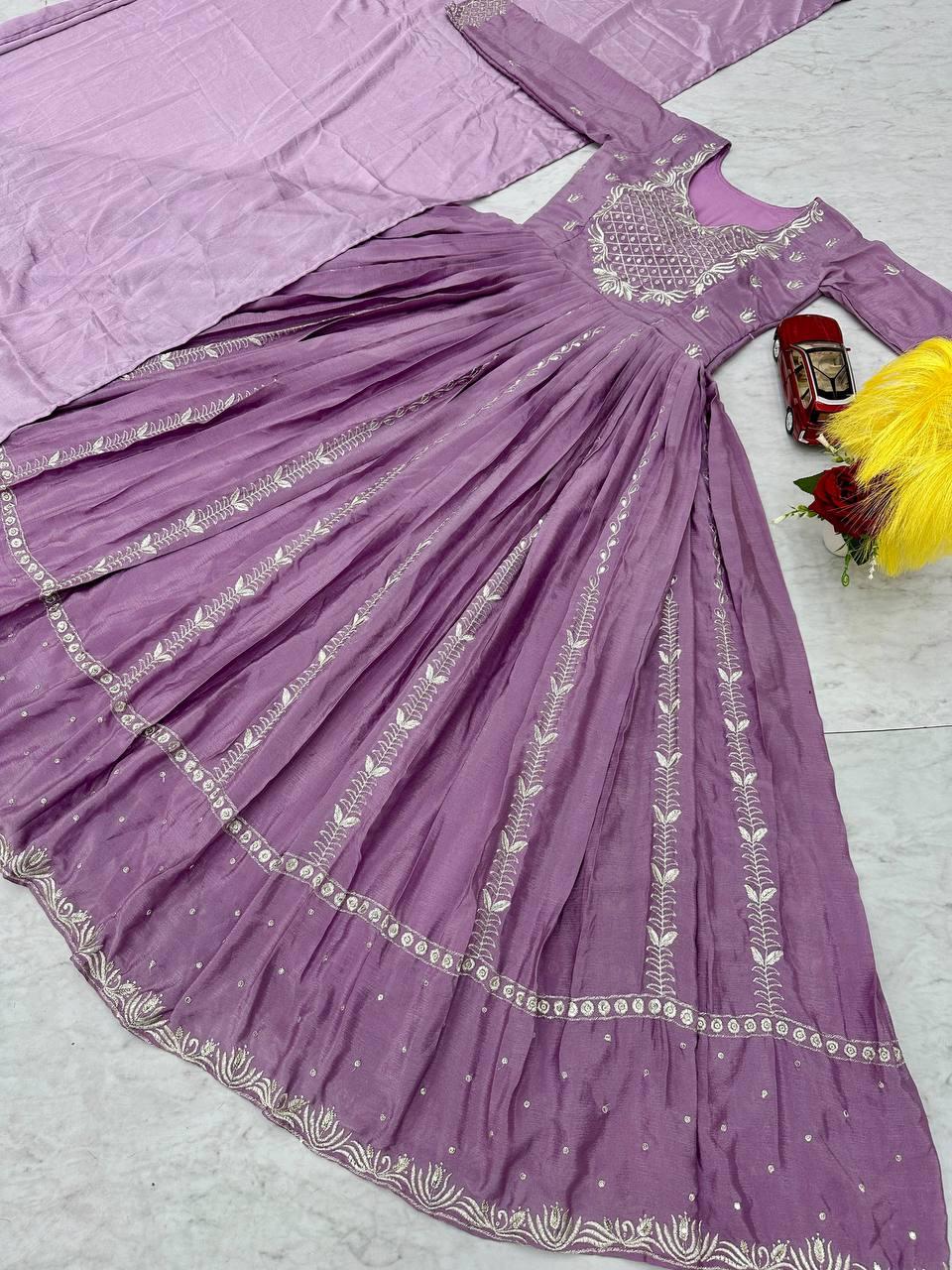 Luxury Embroidered Chinon Gown with Dupatta