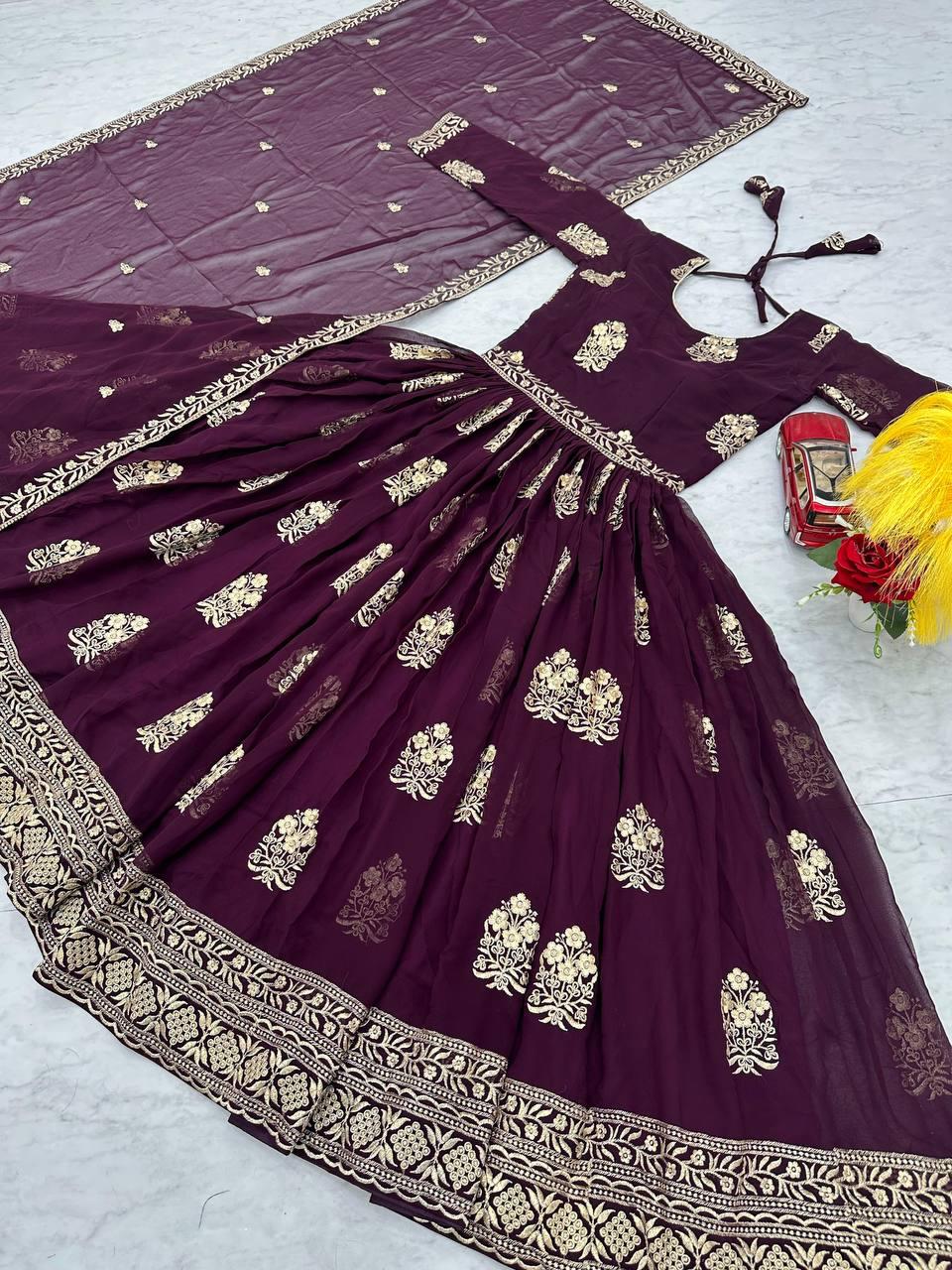 Embroidered Fox Georgette Gown