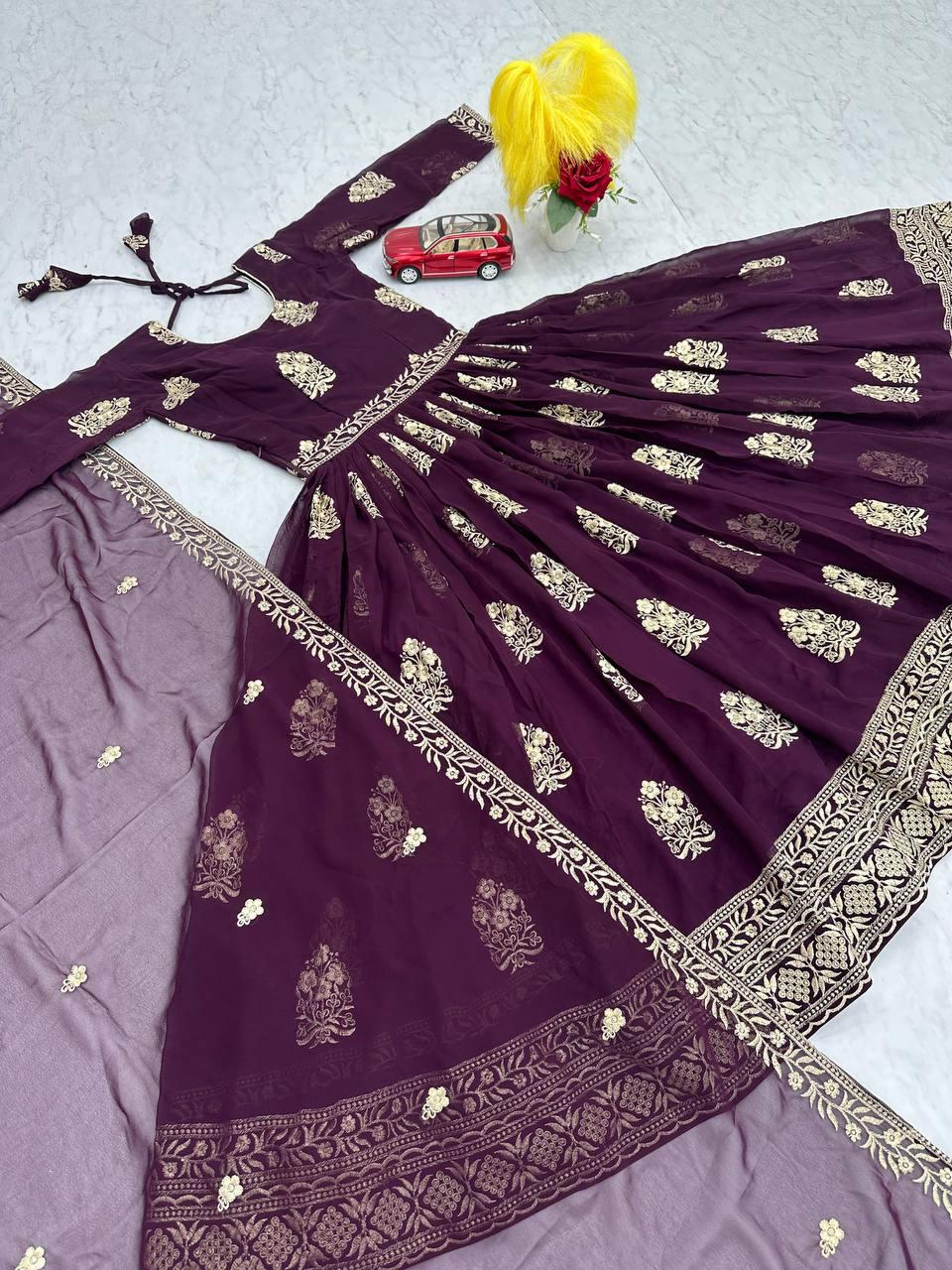 Embroidered Fox Georgette Gown
