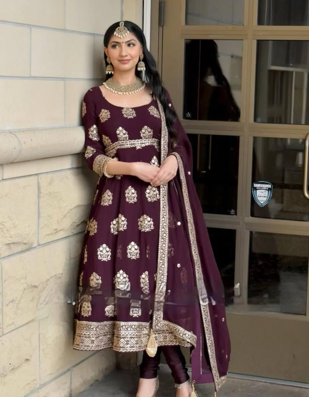 Embroidered Fox Georgette Gown