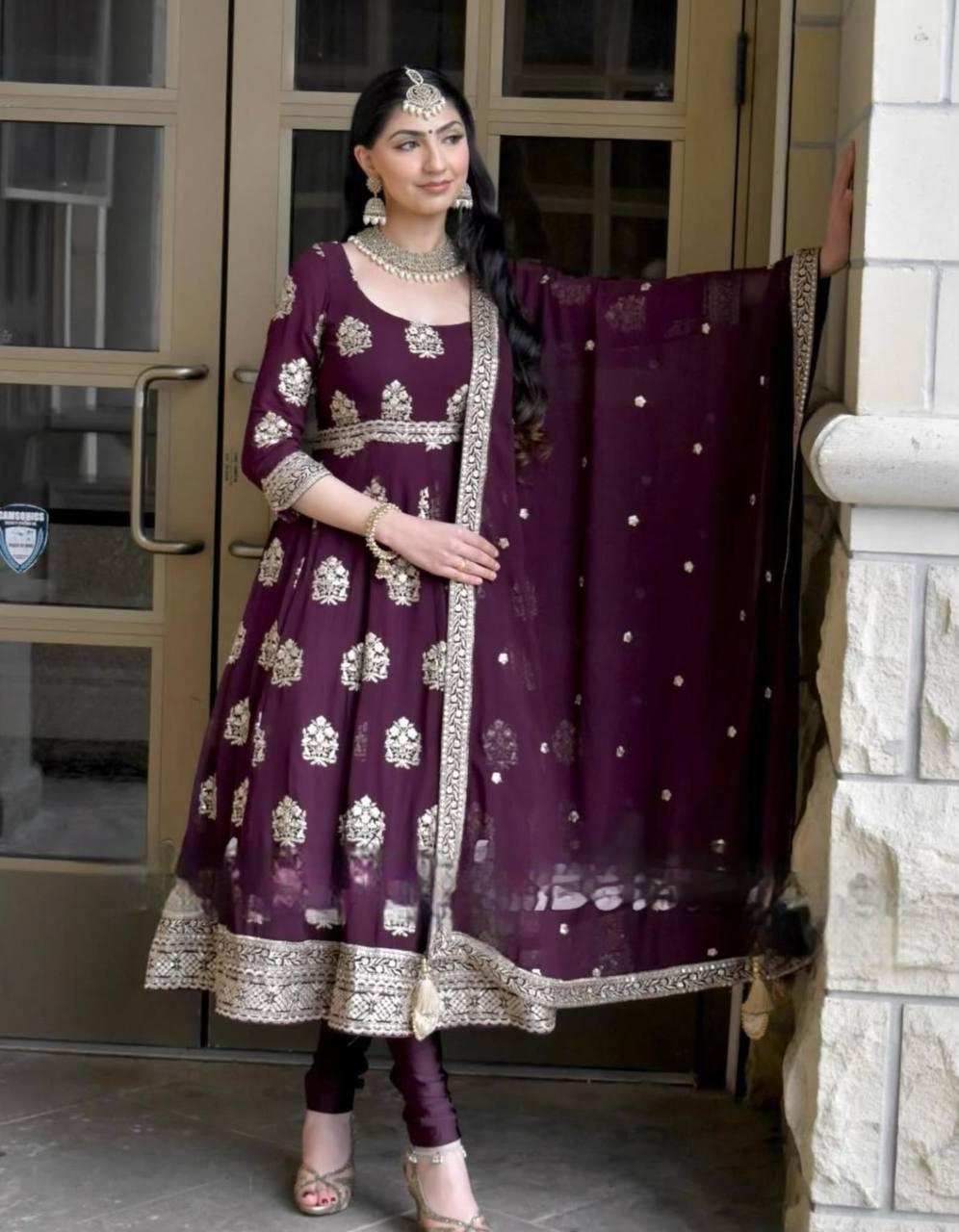 Embroidered Fox Georgette Gown