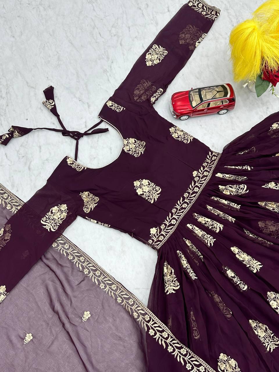 Embroidered Fox Georgette Gown