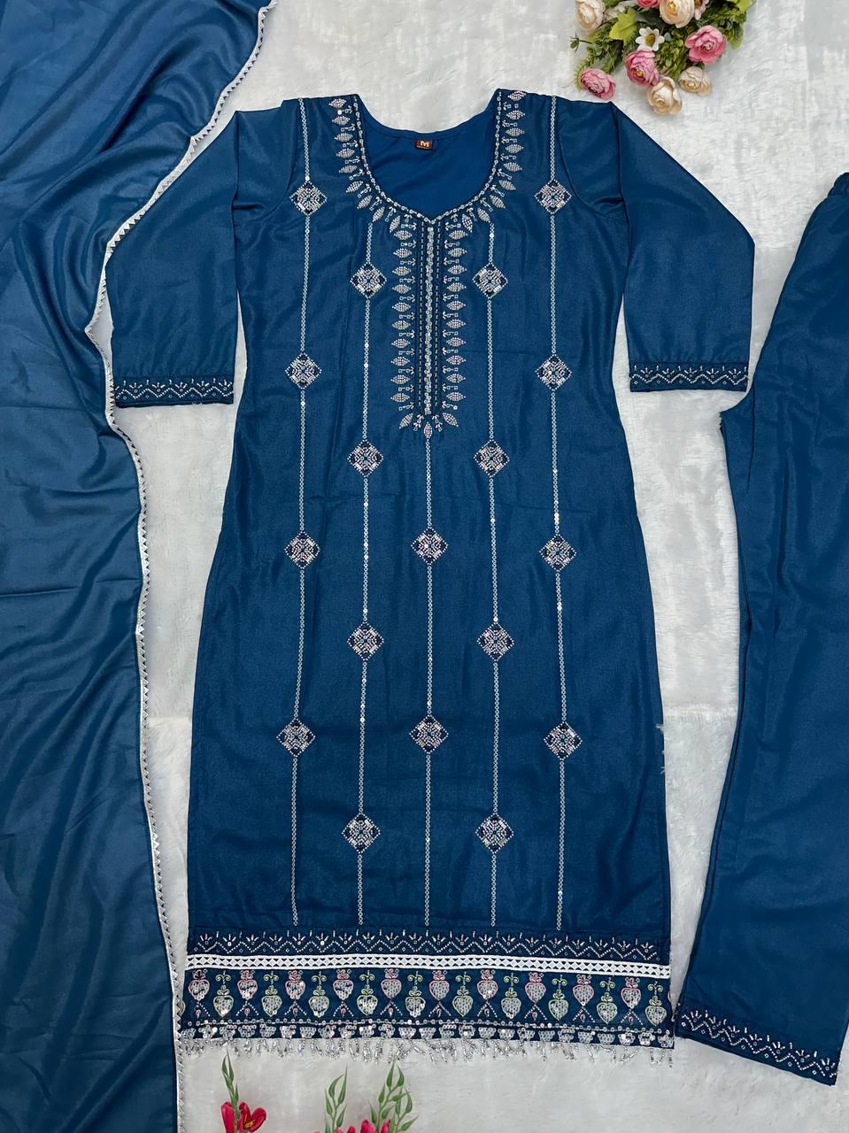 Elegant Star Georgette Embroidered Suit Set