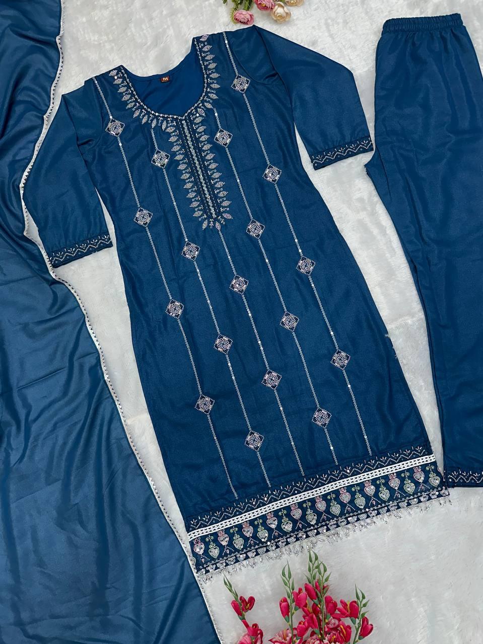Elegant Star Georgette Embroidered Suit Set