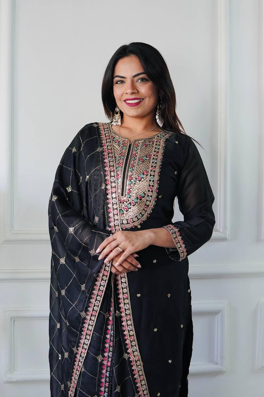 Elegant Cosmo Silk Embroidered Suit Set