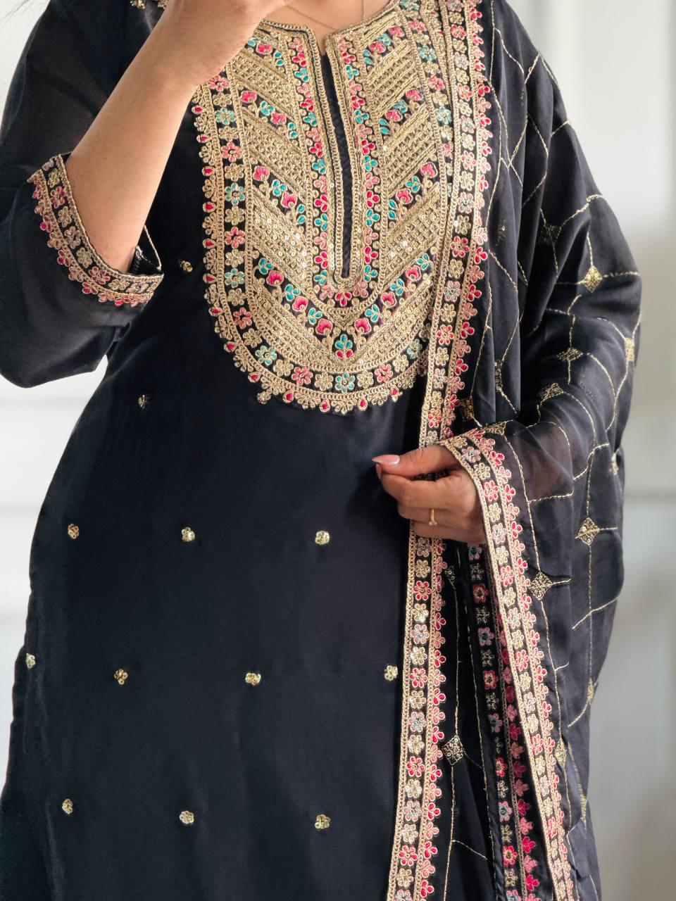 Elegant Cosmo Silk Embroidered Suit Set