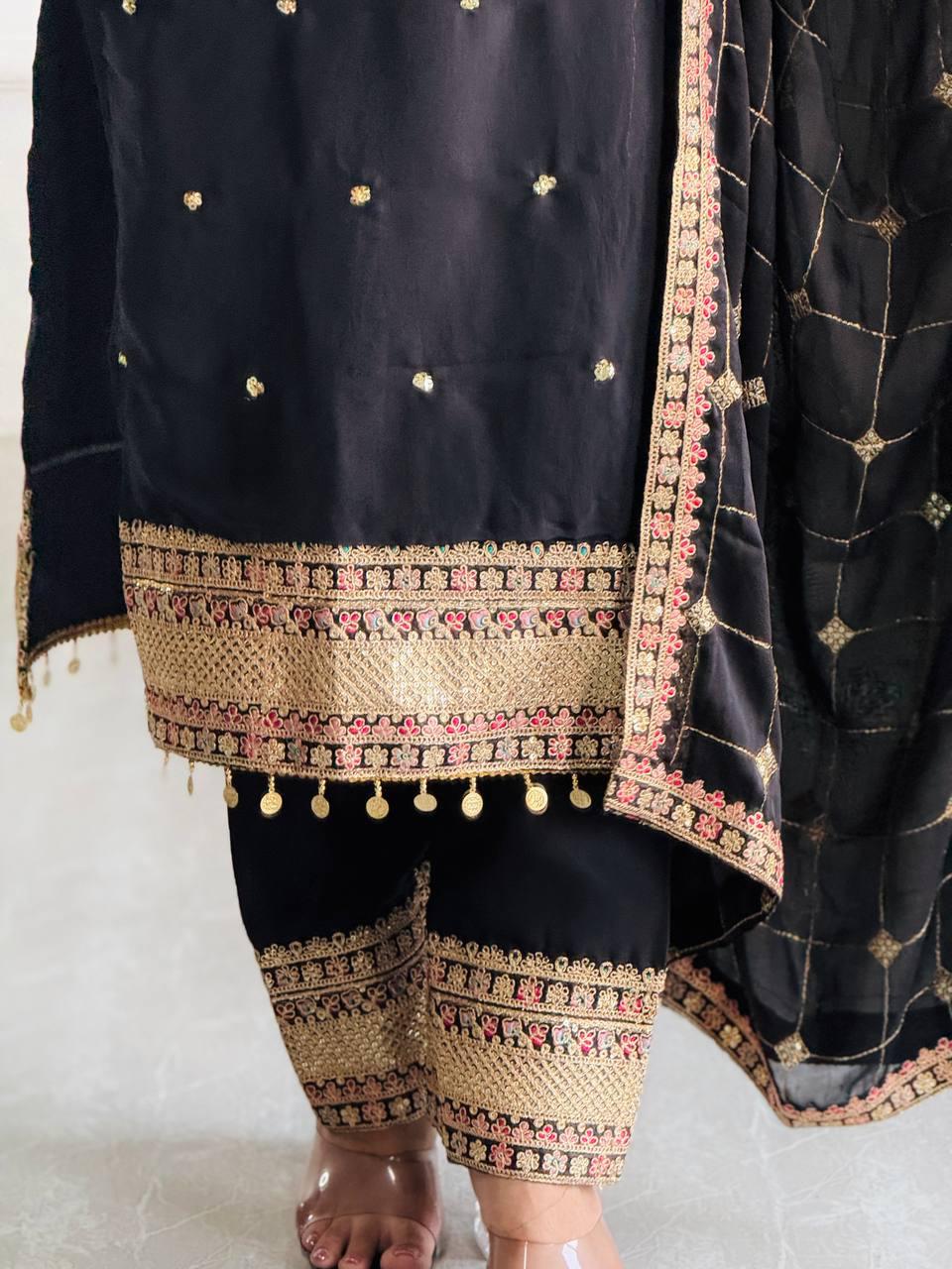 Elegant Cosmo Silk Embroidered Suit Set