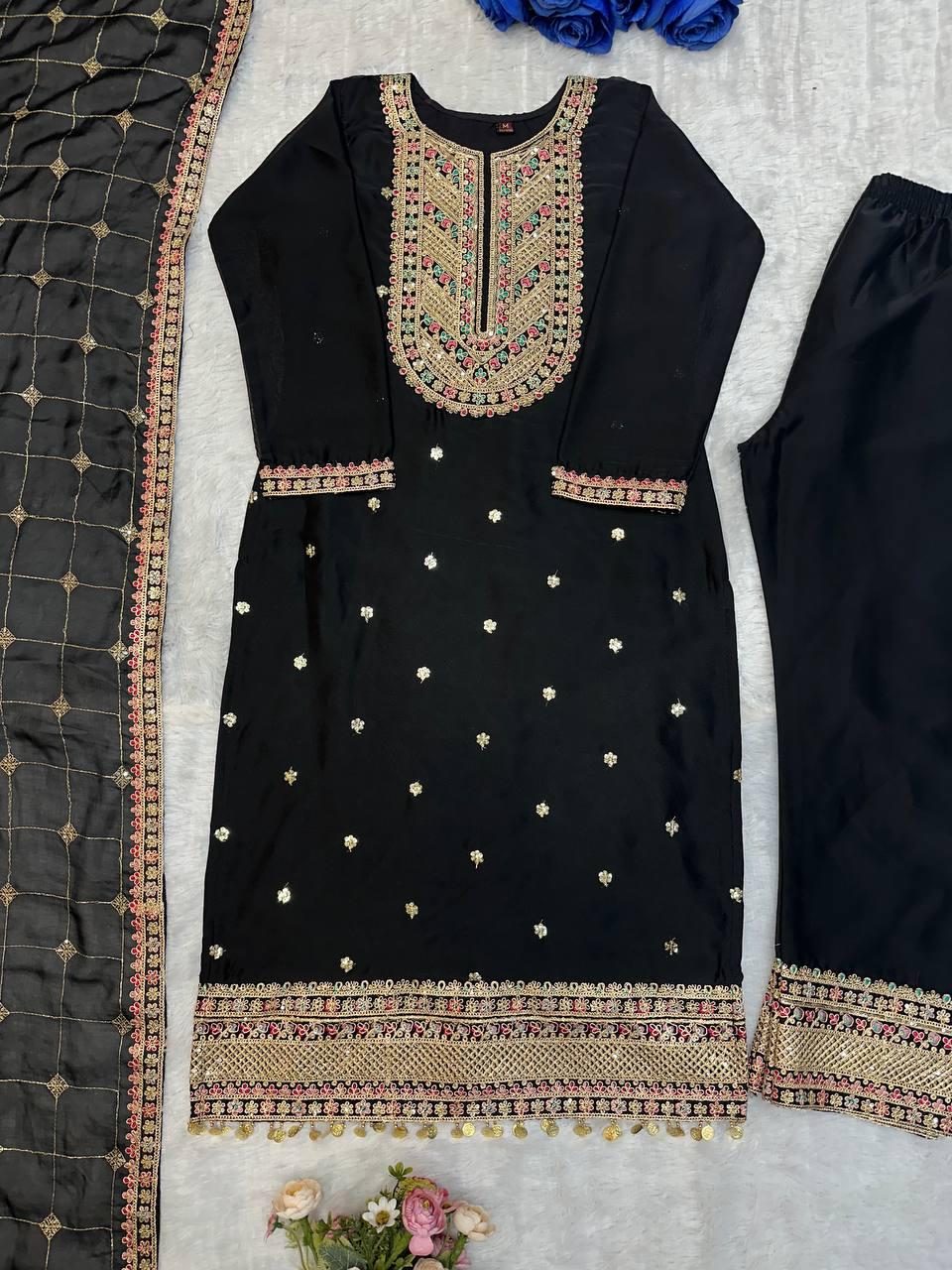 Elegant Cosmo Silk Embroidered Suit Set