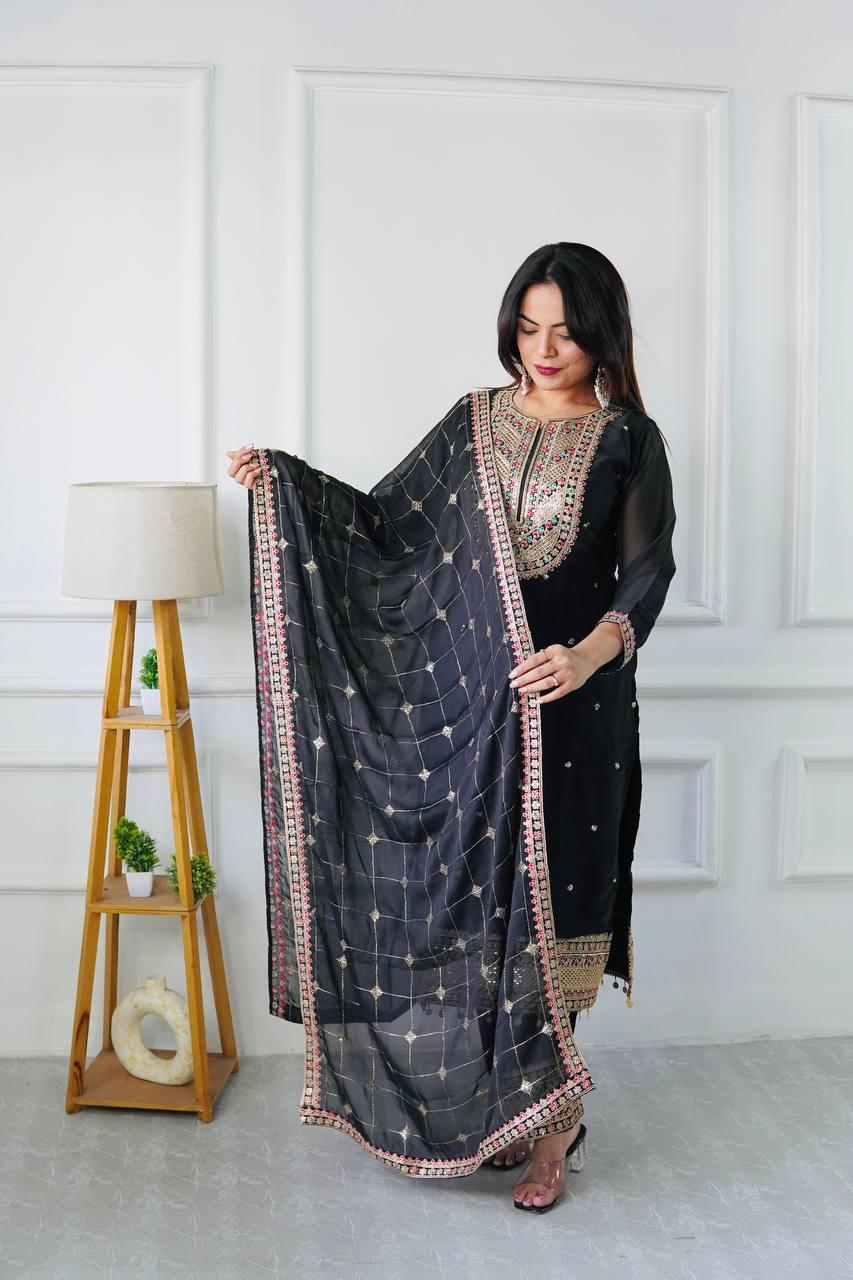 Elegant Cosmo Silk Embroidered Suit Set