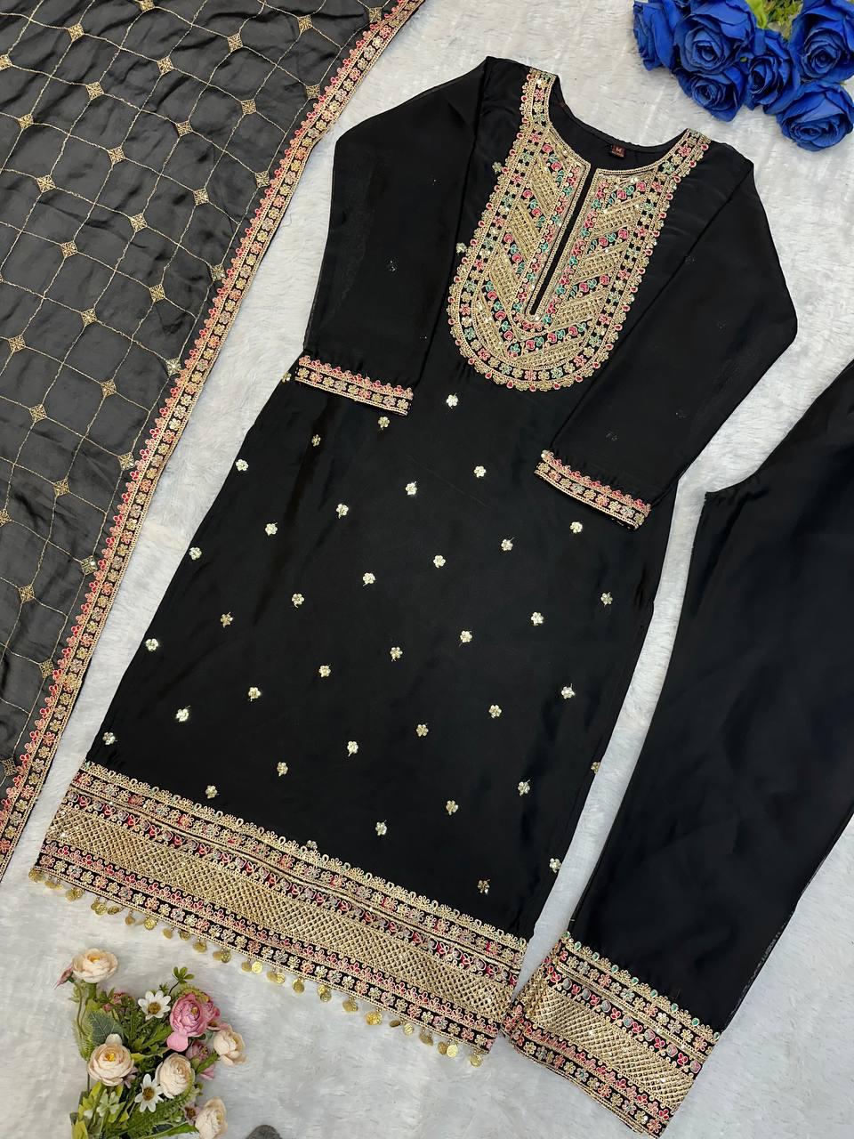 Elegant Cosmo Silk Embroidered Suit Set