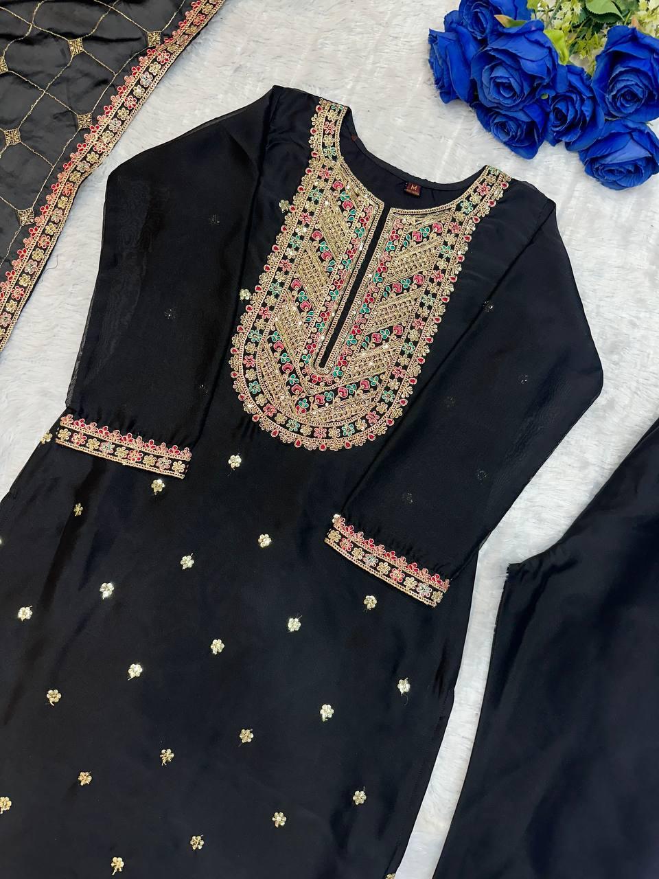 Elegant Cosmo Silk Embroidered Suit Set