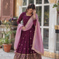 Premium Embroidered Georgette Gown with Gold Crush Dupatta