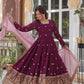 Premium Embroidered Georgette Gown with Gold Crush Dupatta