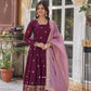 Premium Embroidered Georgette Gown with Gold Crush Dupatta